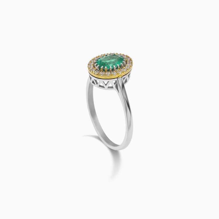 DIAMOND JOOLS Δαχτυλίδι Ροζέτα σε Χρυσό 18Κ με Σμαράγδι & Διαμάντια