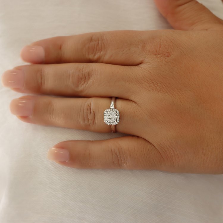 DIAMOND JOOLS Δαχτυλίδι Ροζέτα σε Λευκό Χρυσό 18Κ με Διαμάντια