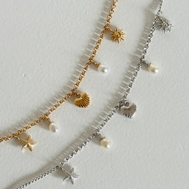 24KAE Necklace with Pendants and Pearls