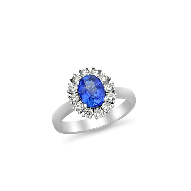 DIAMOND JOOLS Δαχτυλίδι Ροζέτα σε Λευκό Χρυσό 18Κ με Ζαφείρι & Διαμάντια