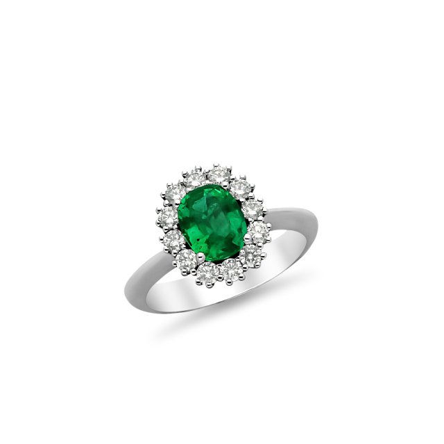 DIAMOND JOOLS Δαχτυλίδι Ροζέτα σε Λευκό Χρυσό 18Κ με Σμαράγδι & Διαμάντια