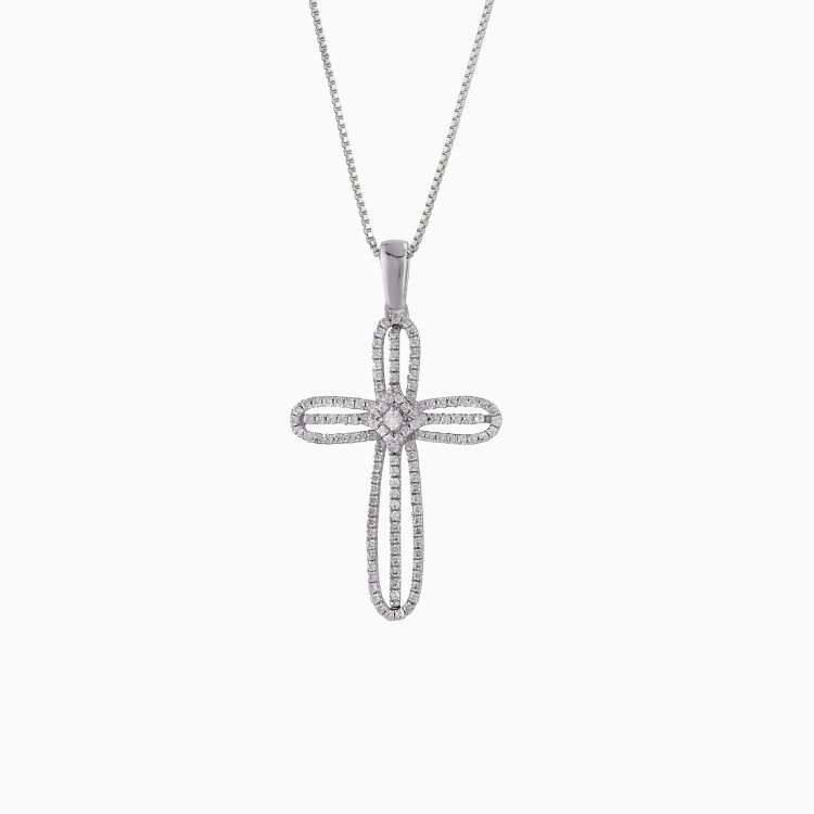 DIAMOND JOOLS Σταυρός σε Λευκό Χρυσό 18Κ με Διαμάντια