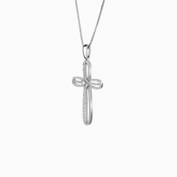 DIAMOND JOOLS Σταυρός σε Λευκό Χρυσό 18Κ με Διαμάντια
