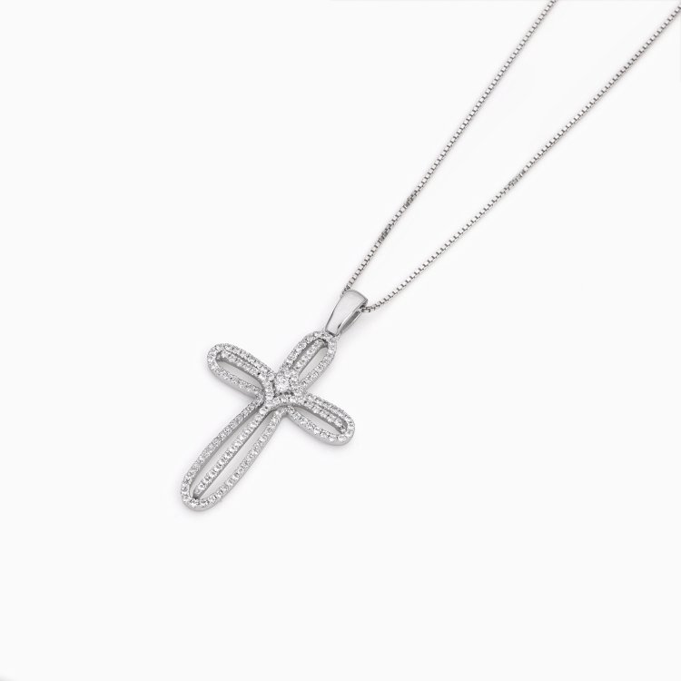 DIAMOND JOOLS Σταυρός σε Λευκό Χρυσό 18Κ με Διαμάντια