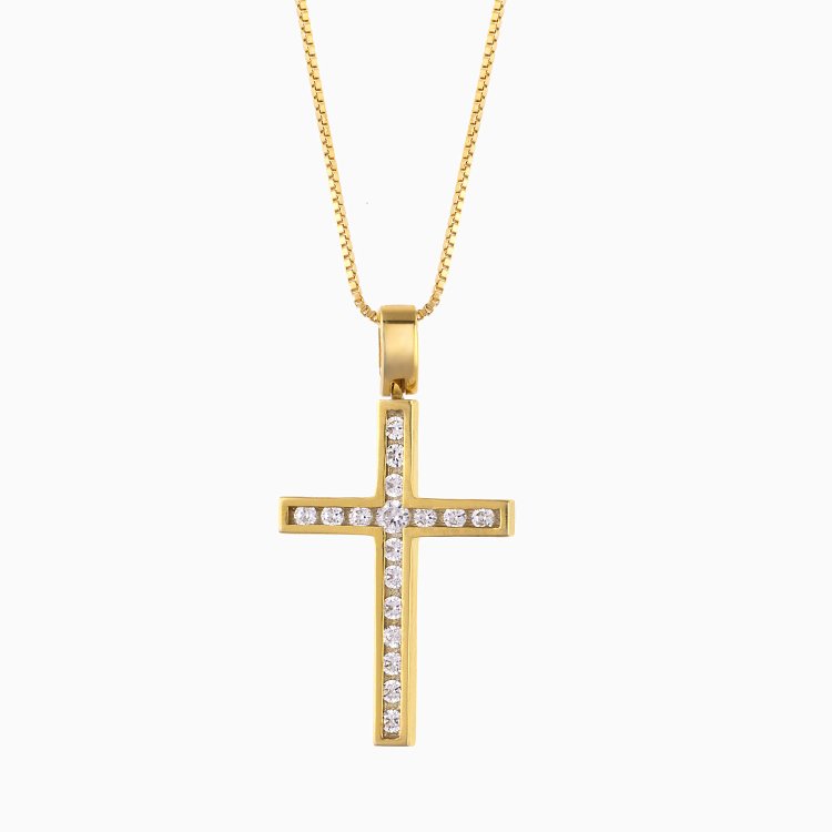 DIAMOND JOOLS Σταυρός σε Κίτρινο Χρυσό 18Κ με Διαμάντια