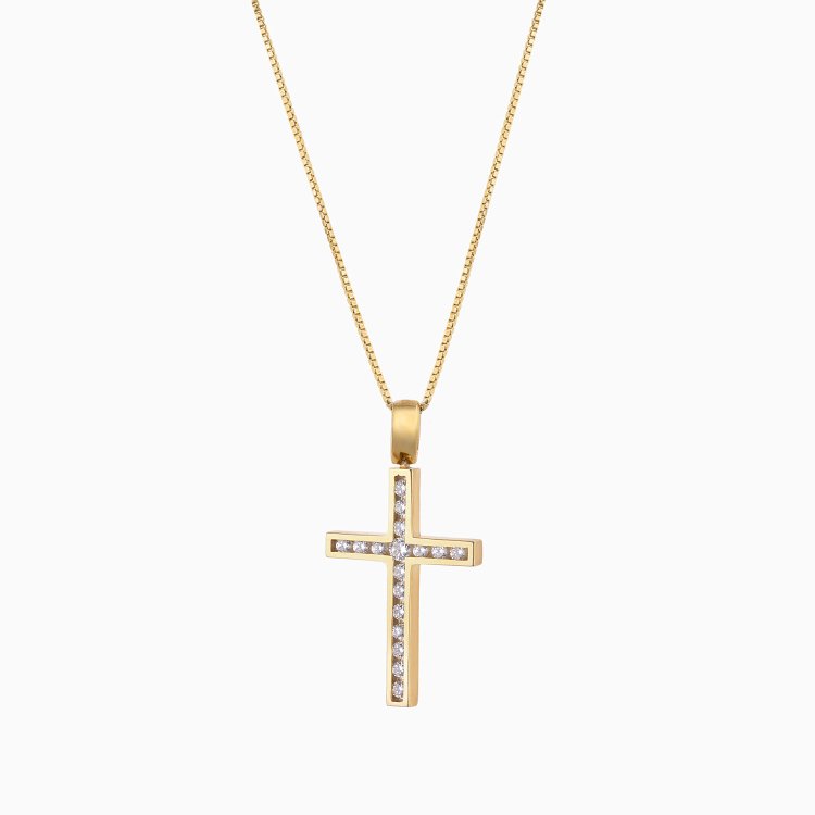 DIAMOND JOOLS Σταυρός σε Κίτρινο Χρυσό 18Κ με Διαμάντια
