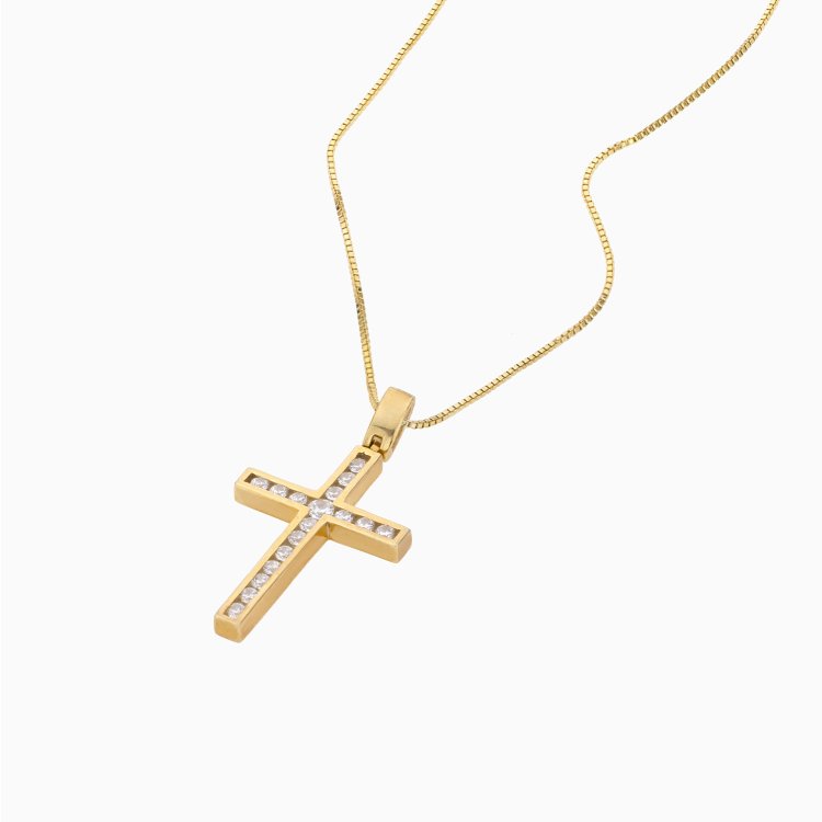 DIAMOND JOOLS Σταυρός σε Κίτρινο Χρυσό 18Κ με Διαμάντια