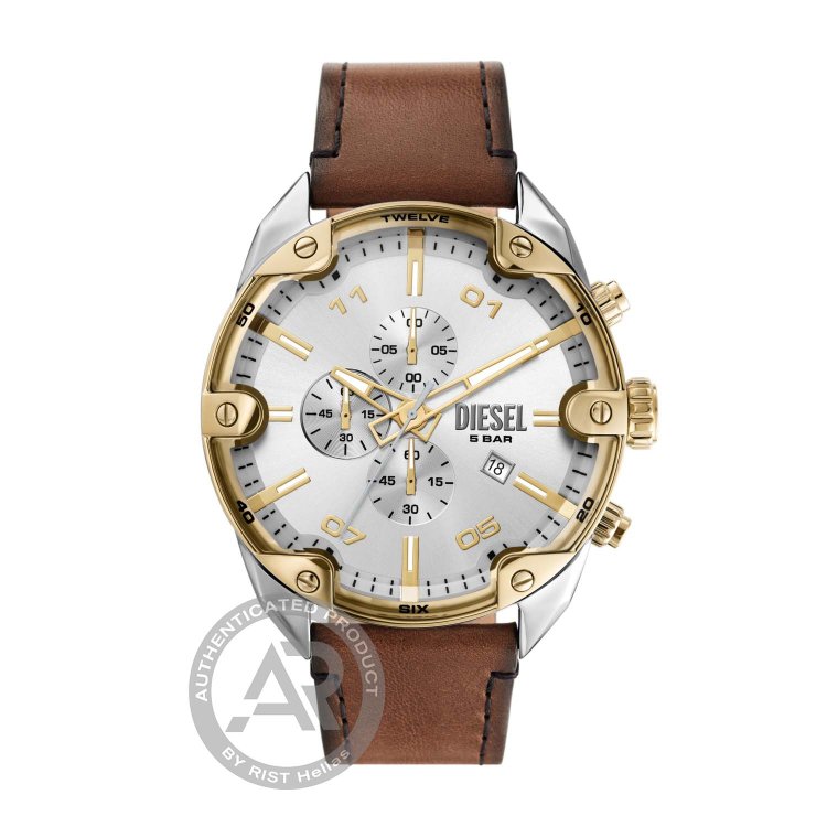 DIESEL Spiked Chronograph Brown Leather Strap
