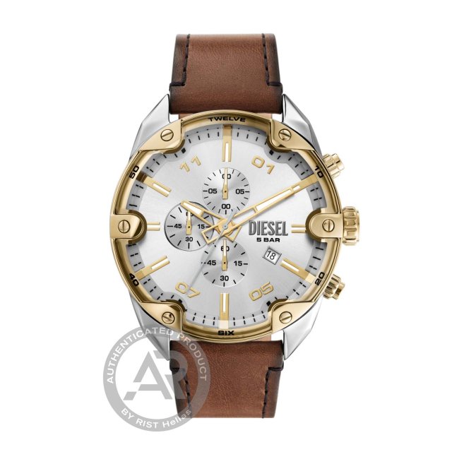 DIESEL Spiked Chronograph Brown Leather Strap