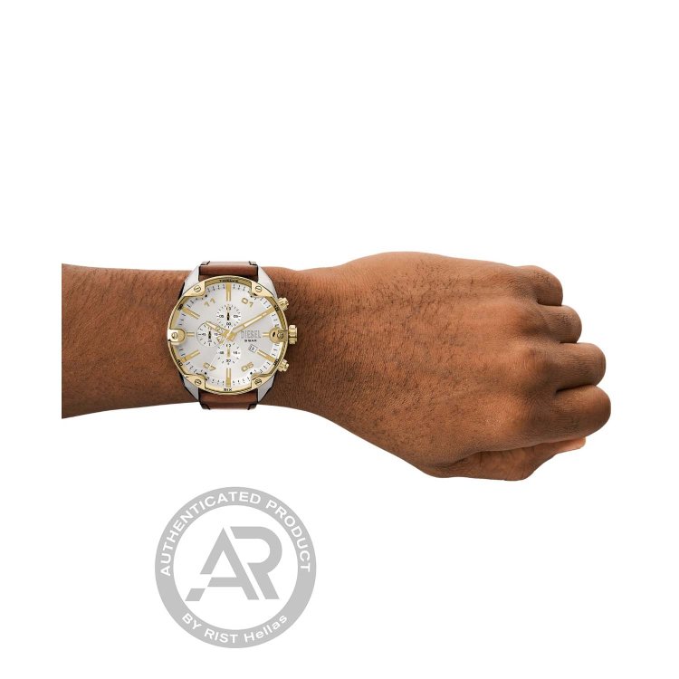 DIESEL Spiked Chronograph Brown Leather Strap