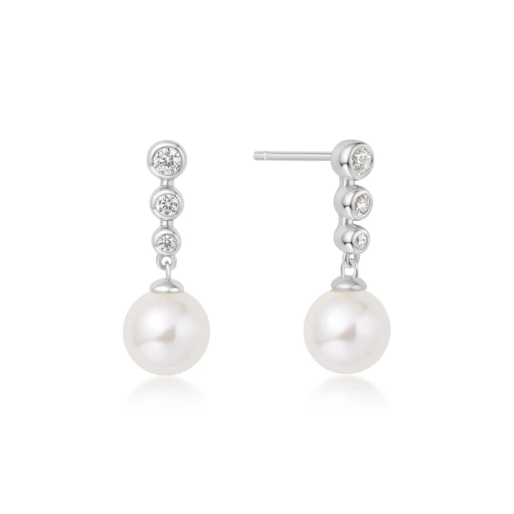 ANIA HAIE Silver Tennis Beaded Stone Shell Pearl Drop Stud Earrings