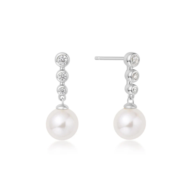 ANIA HAIE Silver Tennis Beaded Stone Shell Pearl Drop Stud Earrings