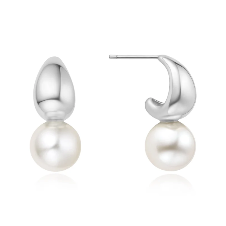 ANIA HAIE Silver Shell Pearl Dome Hoop Earrings