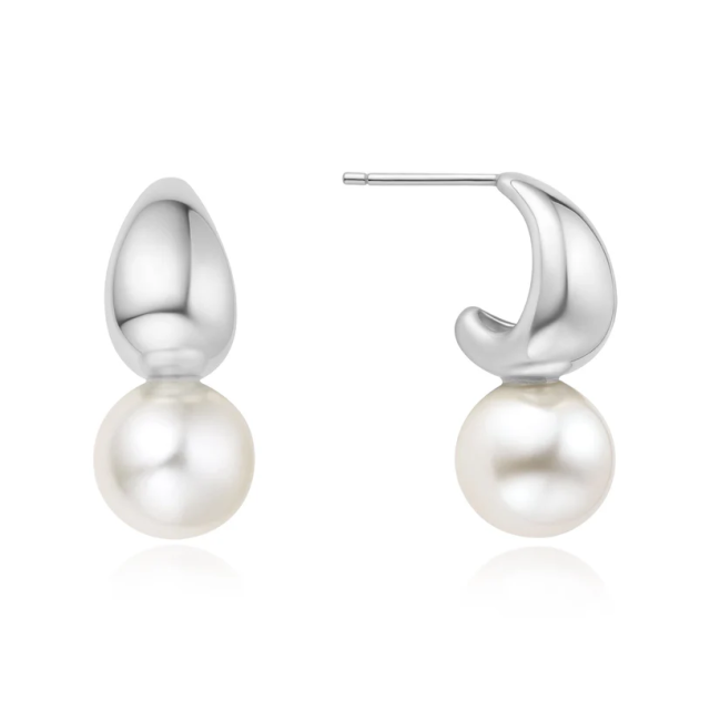 ANIA HAIE Silver Shell Pearl Dome Hoop Earrings