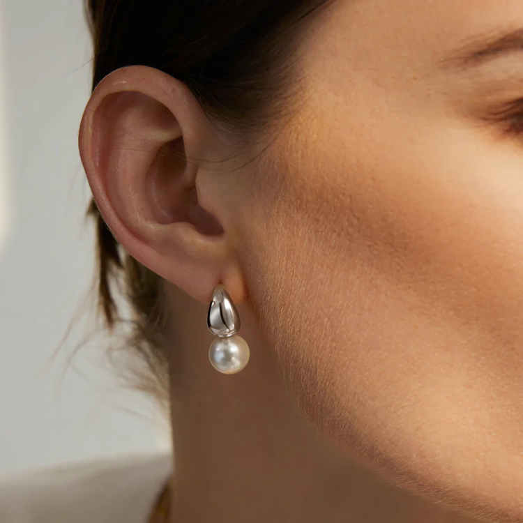 ANIA HAIE Silver Shell Pearl Dome Hoop Earrings