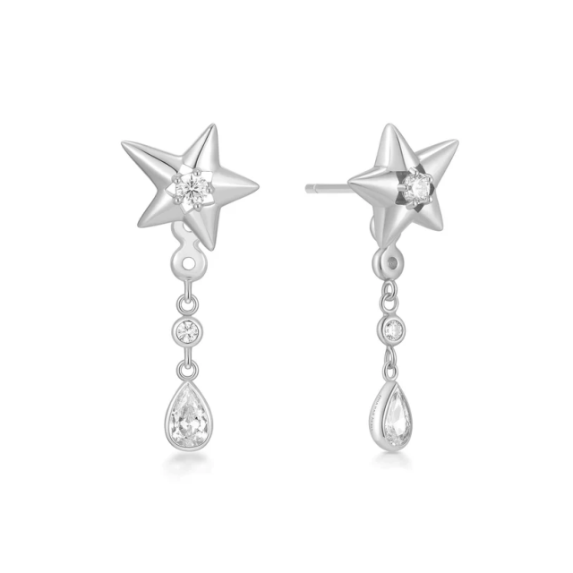 ANIA HAIE Silver Sparkling Star Drop Stud Earrings