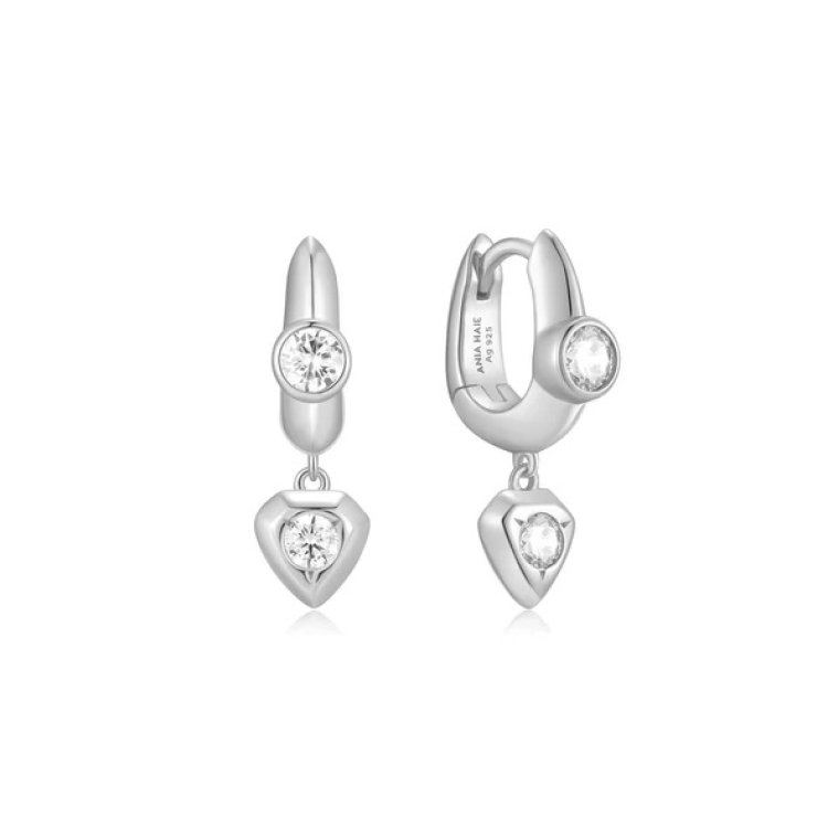 ANIA HAIE Silver U-Shaped Shield Drop Huggie Hoop Earrings