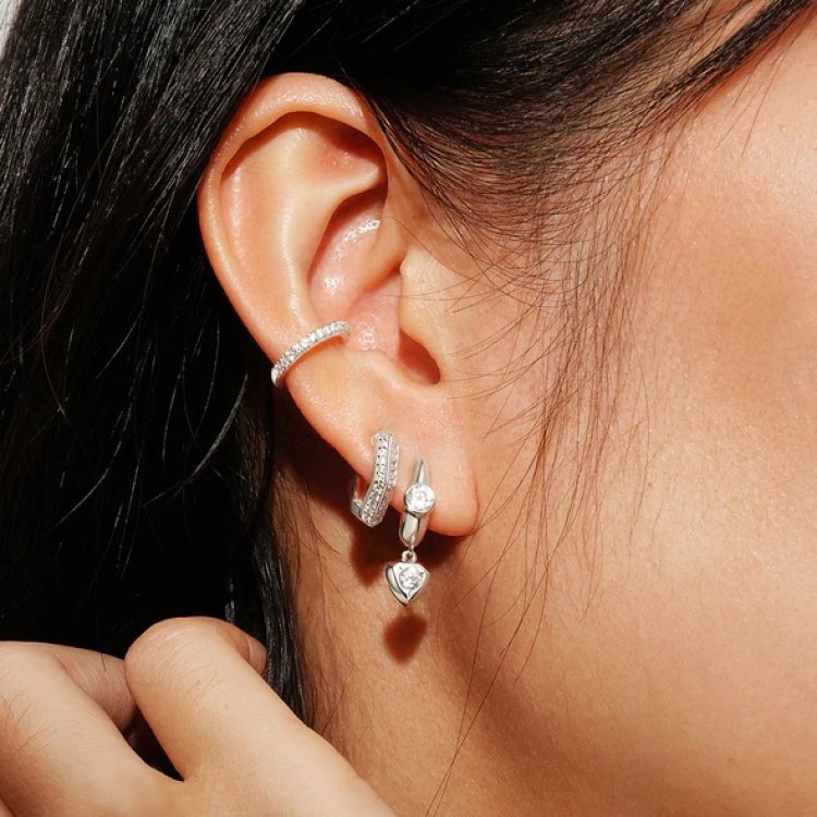 ANIA HAIE Silver U-Shaped Shield Drop Huggie Hoop Earrings