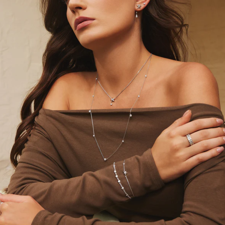 ANIA HAIE Silver Sparkling Star Drop Necklace