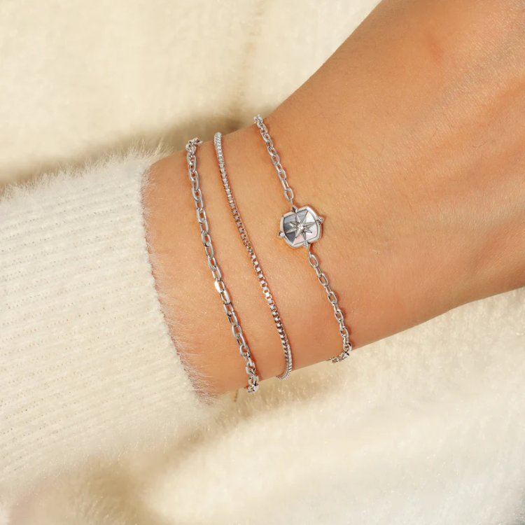 ANIA HAIE Silver Colour-Block Mother of Pearl Star Bracelet
