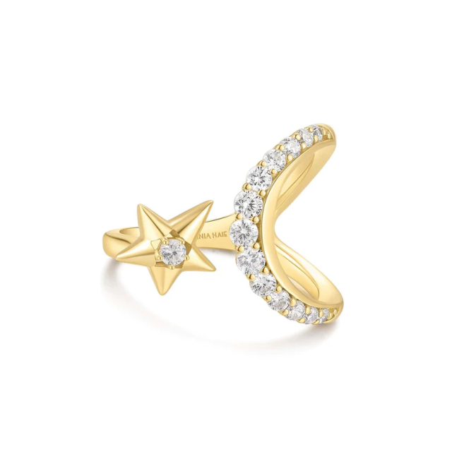 ANIA HAIE Gold Sparkling Moon and Star Adjustable Ring