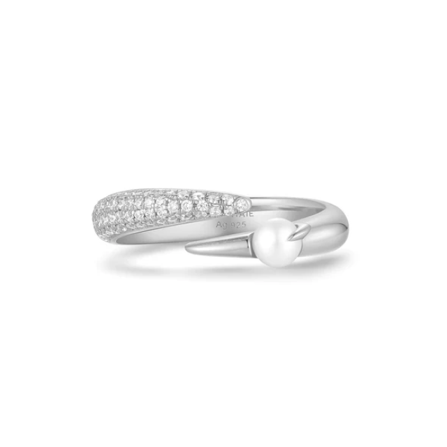 ANIA HAIE Silver Sparkle Pearl Crossover Adjustable Ring