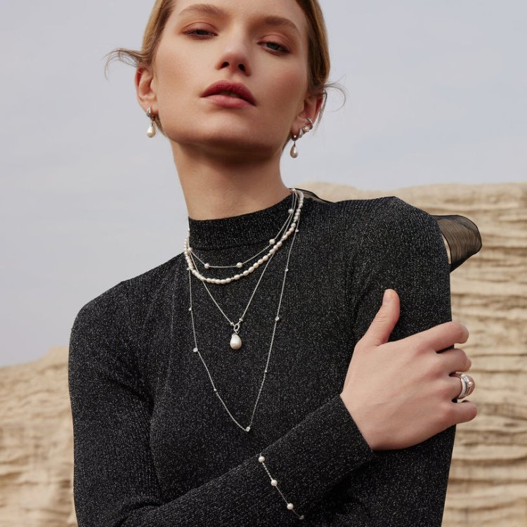 ANIA HAIE Silver Sparkle Pearl Crossover Adjustable Ring