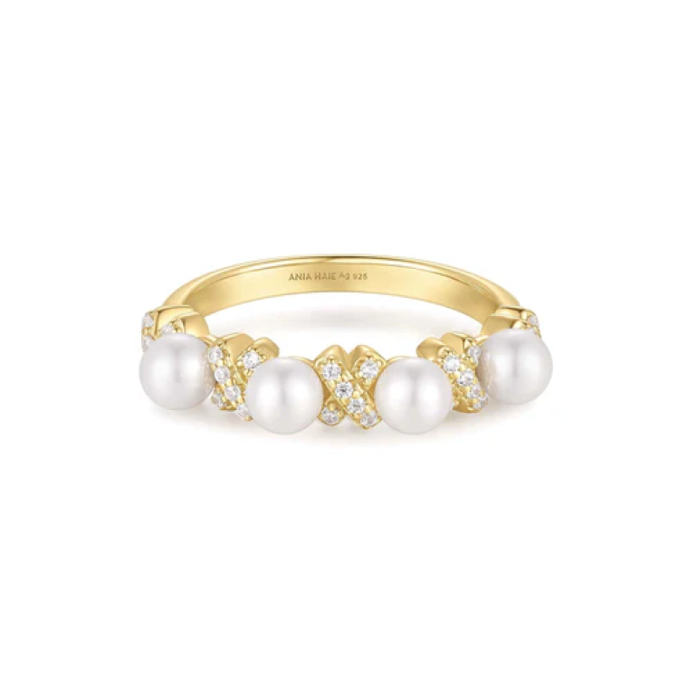 ANIA HAIE Gold Sparkling Braided Shell Pearl Ring