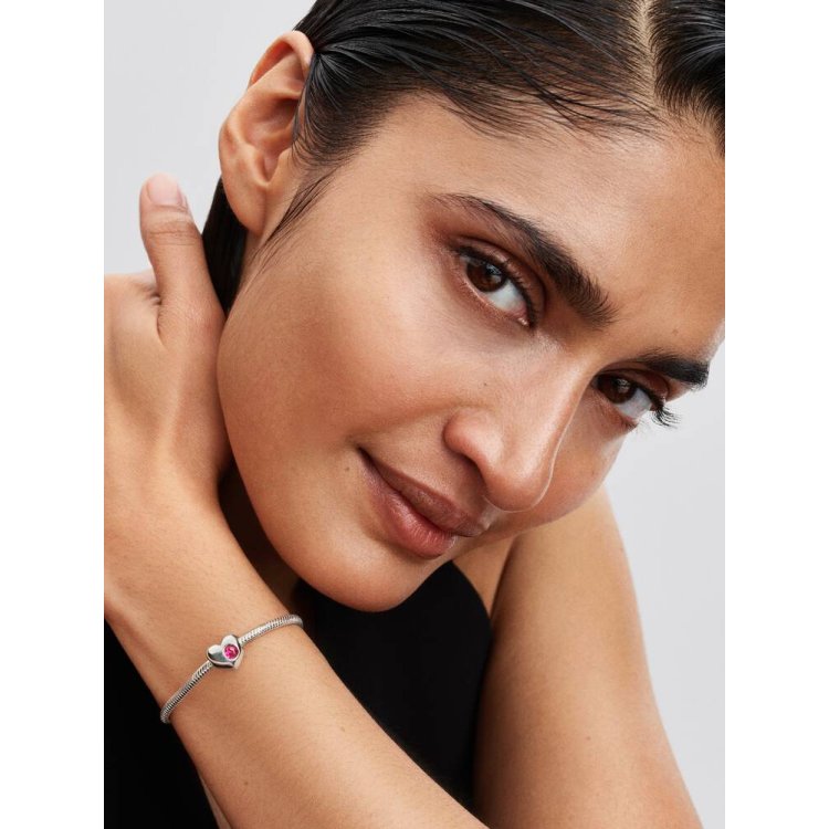 PANDORA MOMENTS Σύμβολο σε Σχήμα Καρδιάς με Ροζ Πέτρα και Δυνατότητα Χάραξης