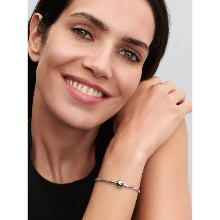 PANDORA MOMENTS Στριφτή Αλυσίδα-Φίδι με Στρογγυλό Κούμπωμα Pandora