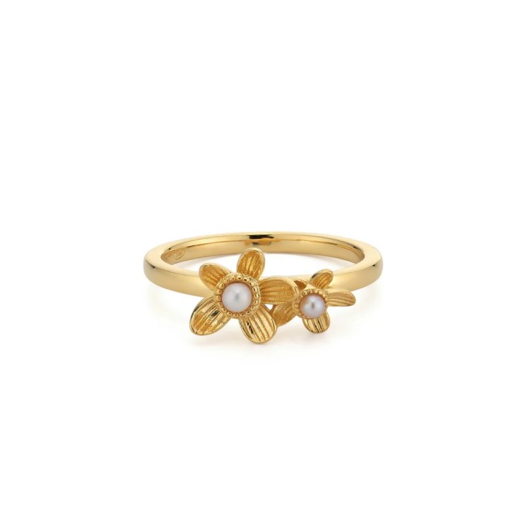 24KAE Ring with Pearls and Flowers