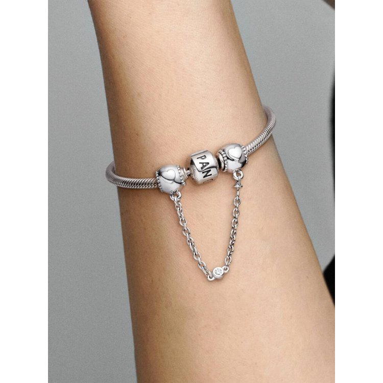 PANDORA MOMENTS Αλυσίδα Aσφαλείας με Σύμβολα με Κλιπ με Ανάγλυφες Καρδιές