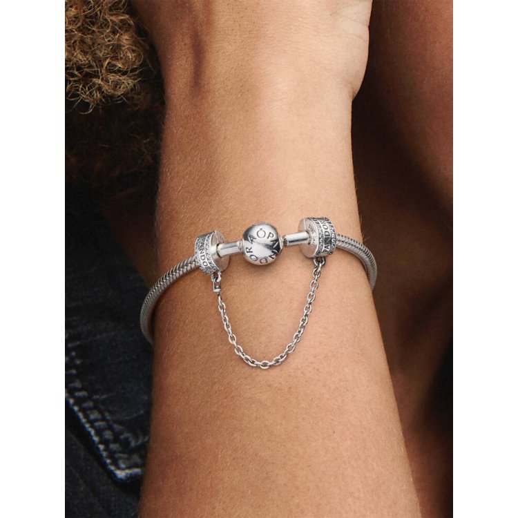 PANDORA ΜΟΜΕΝΤS Αλυσίδα Ασφαλείας με Σύμβολο-Κλιπ και Λογότυπο