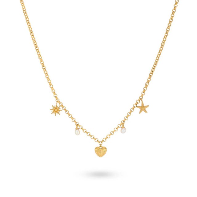 24KAE Necklace with Pendants and Pearls