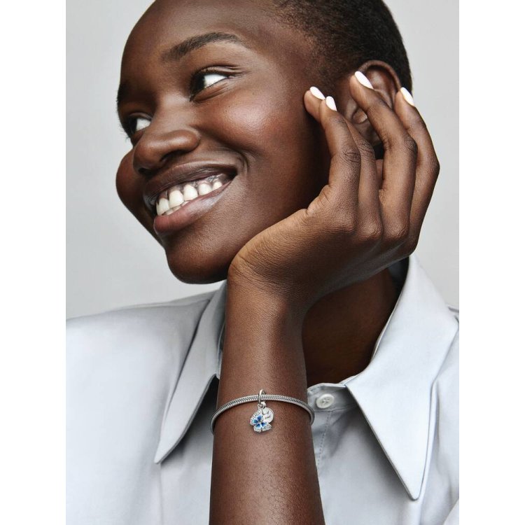 PANDORA MOMENTS Κρεμαστό Σύμβολο Μπλε Πεταλούδα & Διπλή Φράση