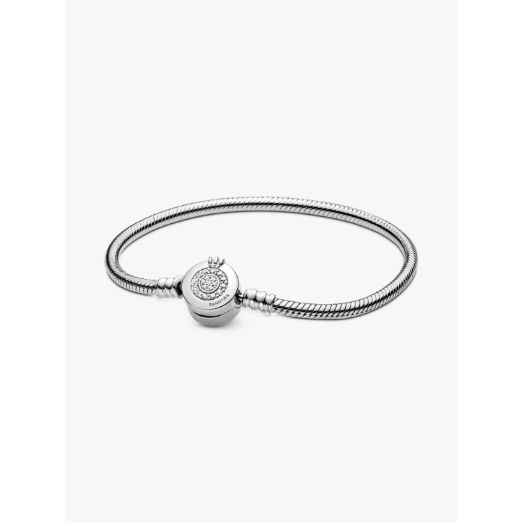 PANDORA MOMENTS Αστραφτερό Bραχιόλι με Aλυσίδα Τύπου Φίδι και Κορώνα Ο