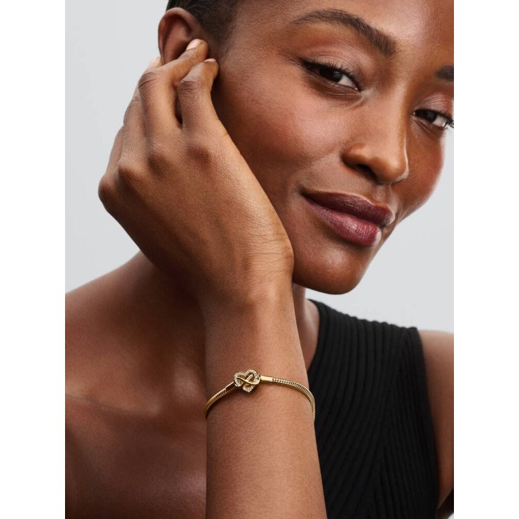 PANDORA MOMENTS Αστραφτερό Bραχιόλι με Aλυσίδα-Φίδι, Κούμπωμα σε Σχήμα Καρδιάς και Σύμβολο του Απείρου