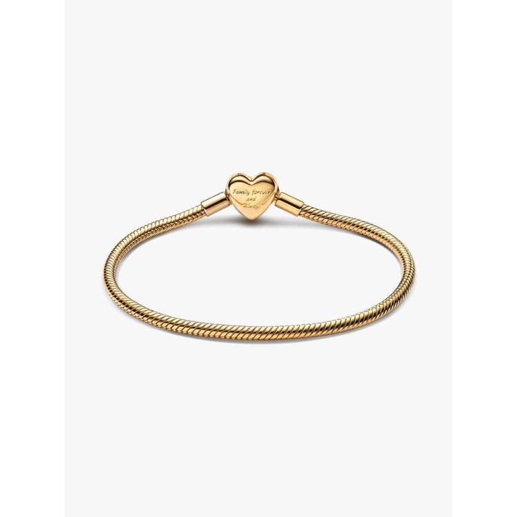 PANDORA MOMENTS Αστραφτερό Bραχιόλι με Aλυσίδα-Φίδι, Κούμπωμα σε Σχήμα Καρδιάς και Σύμβολο του Απείρου