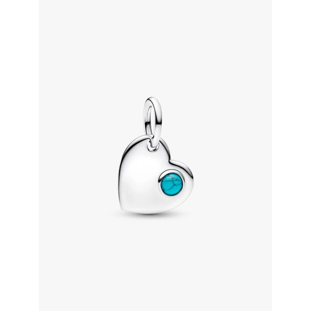 PANDORA MOMENTS Engravable Heart Turquoise Blue Stone Dangle Charm