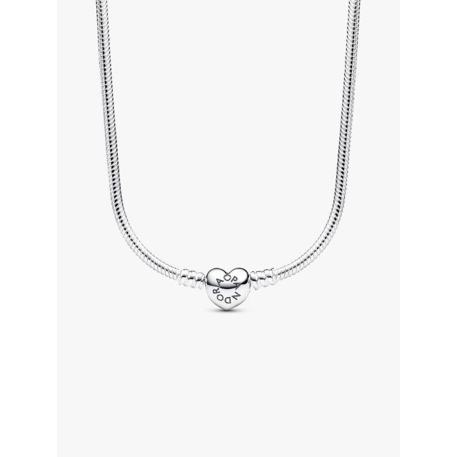 PANDORA ΜΟΜΕΝΤS Snake Chain Sterling Silver Necklace with Heart clasp