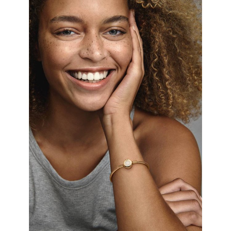 PANDORA MOMENTS Αστραφτερό Bραχιόλι με Aλυσίδα Τύπου Φίδι και Κορώνα Ο