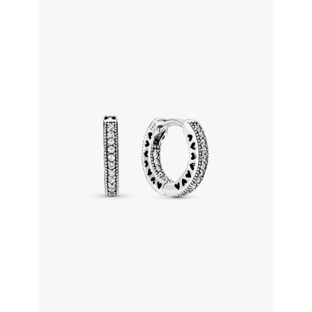 PANDORA SIGNATURE Pave Heart Hoop Earrings