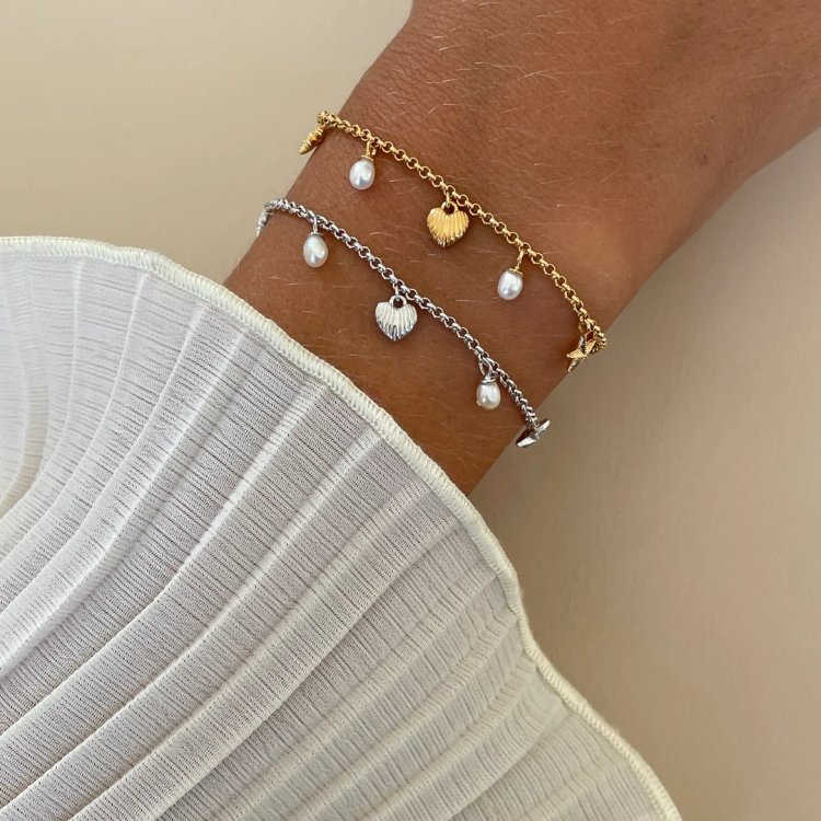 24KAE Bracelet with Charms and Pearls