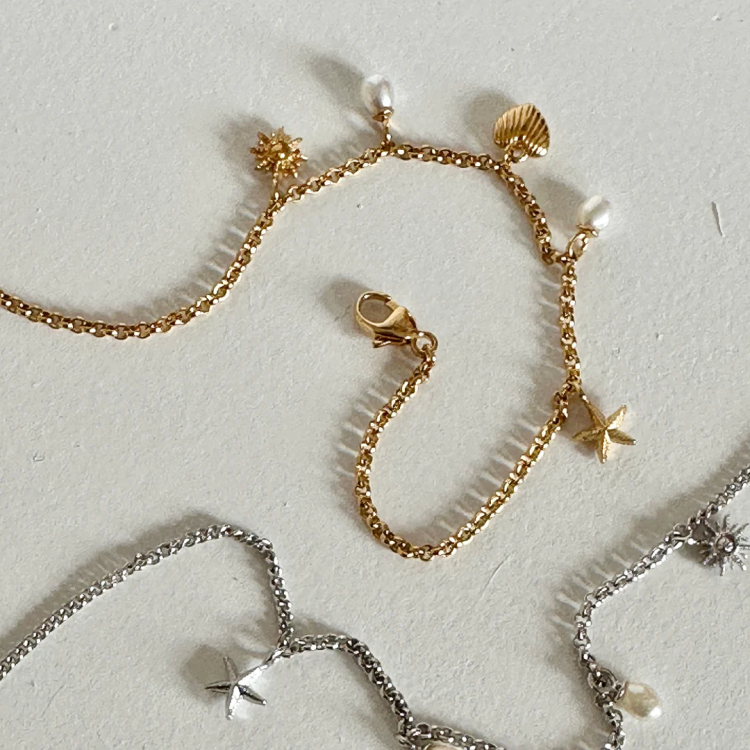 24KAE Bracelet with Charms and Pearls