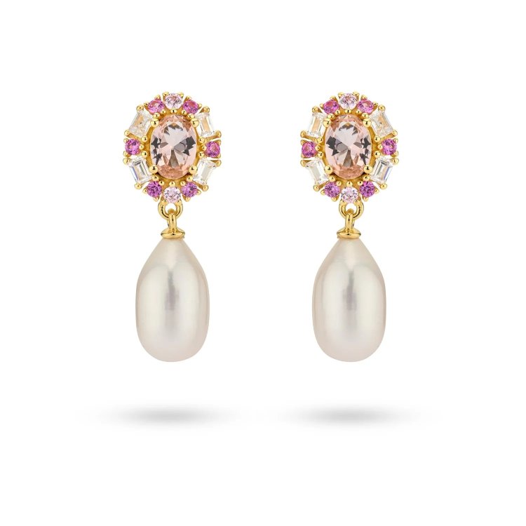 24KAE Earrings with Colored Stones and Pearl
