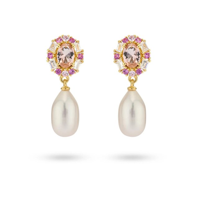 24KAE Earrings with Colored Stones and Pearl
