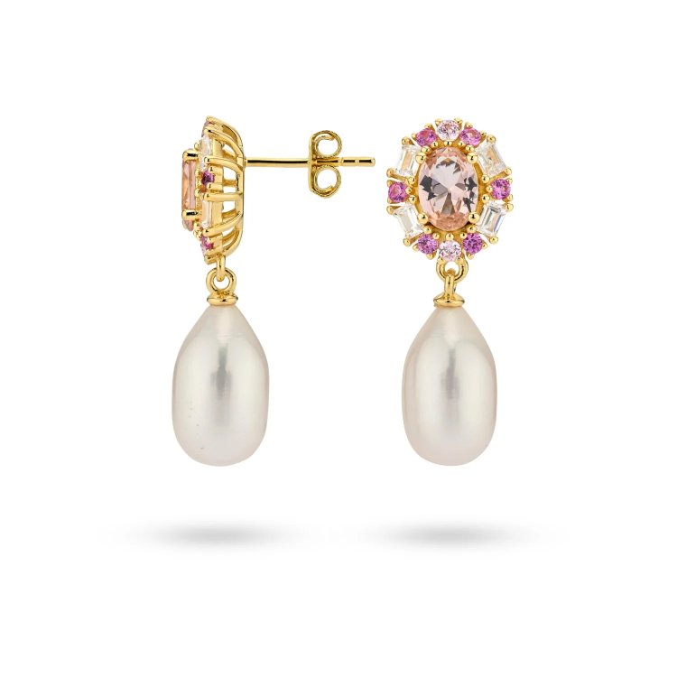 24KAE Earrings with Colored Stones and Pearl