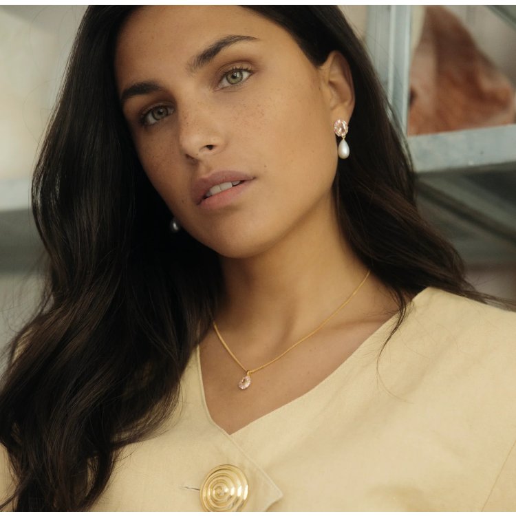 24KAE Earrings with Colored Stones and Pearl