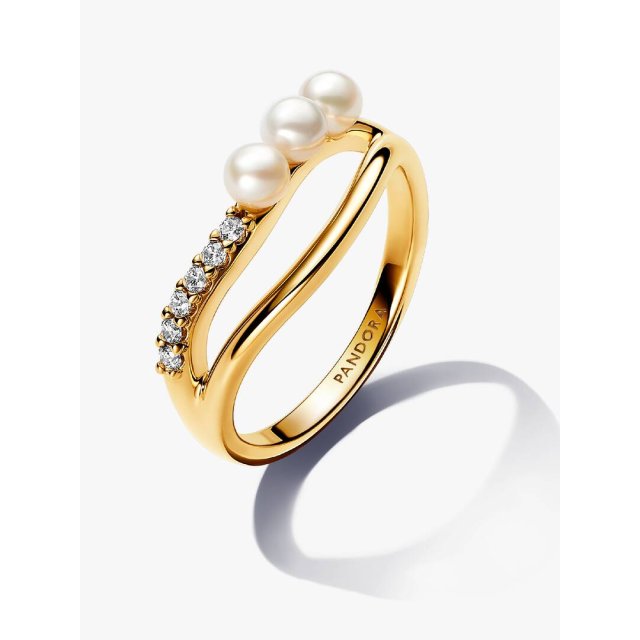 PANDORA ESSENCE Treated Freshwater Cultured Pearl & Organically Shaped Double Band Ring