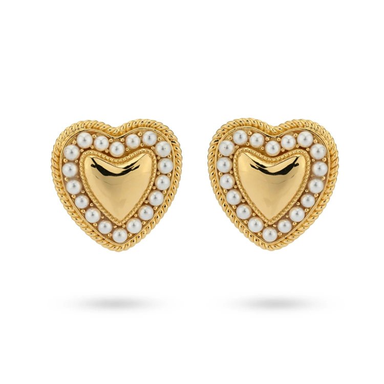 24KAE Statement Heart Earrings with Pearls
